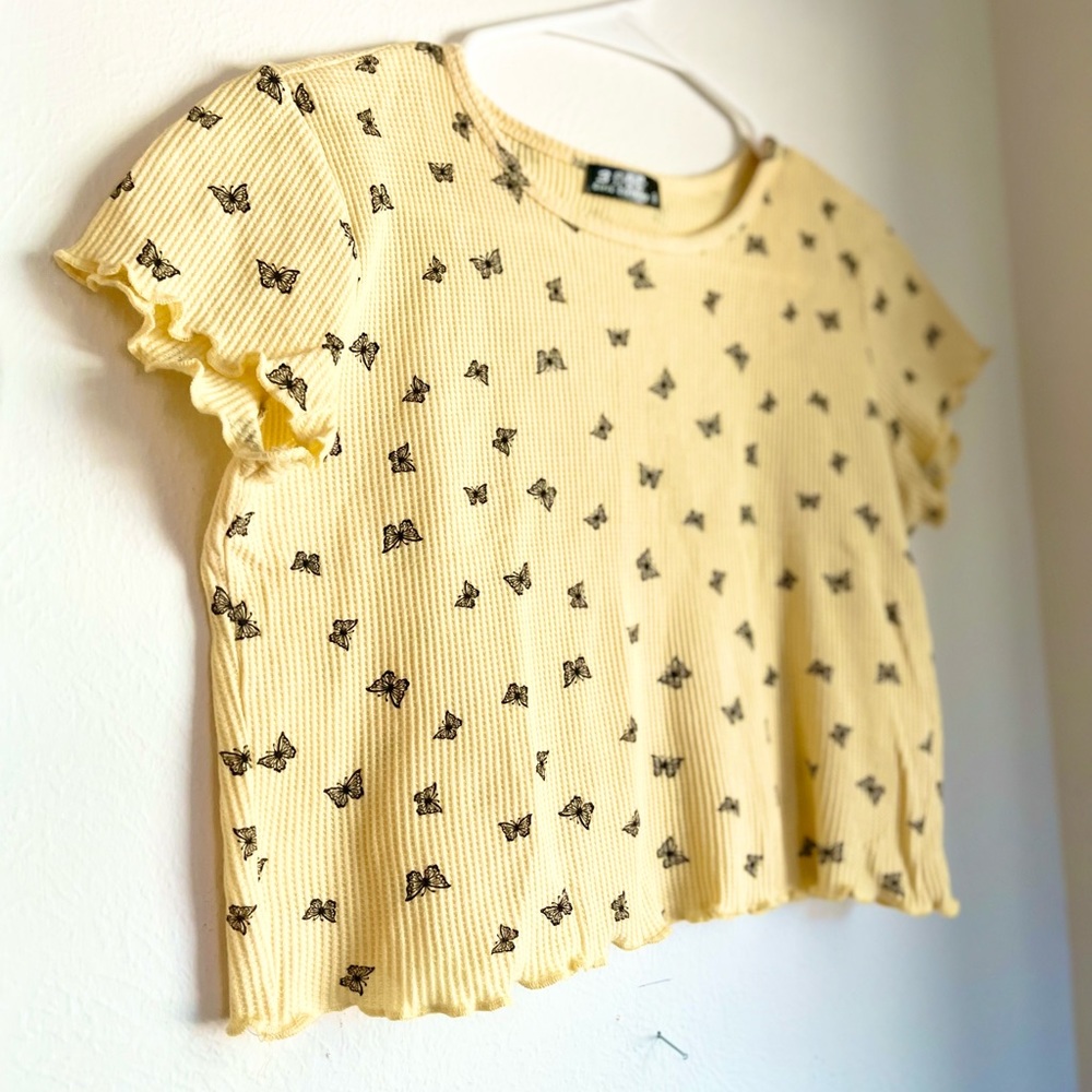 Yellow Butterfly Crop Top | Ruffled | Super Cute SUMMER Top | Ruffled Sleeves